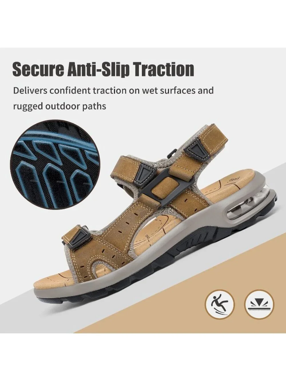 Men's Light Brown Arch Support Outdoor Non Slip Athletic Hiking Sandal Shoes
